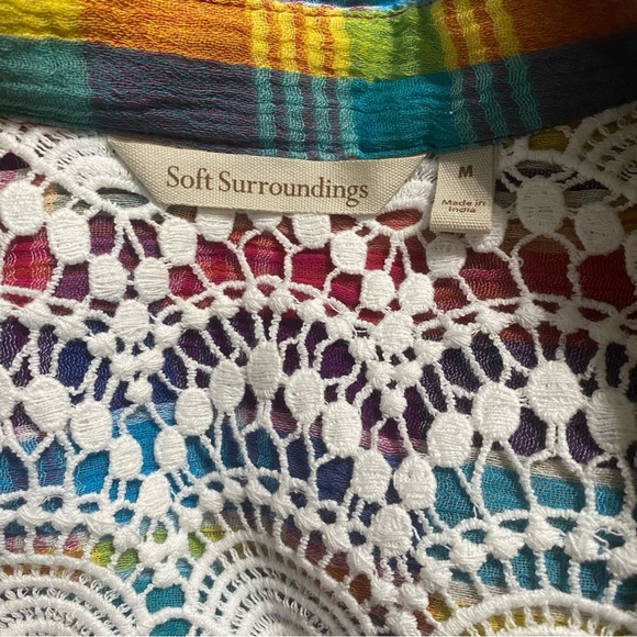 Soft Surroundings Kona Shores Gauze Plaid Button Detail Shirt Top - Picture 5 of 6